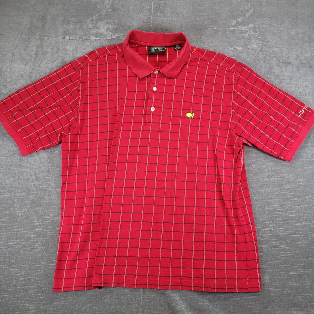 Masters Collection Mens Red Plaid Polo Shirt L‎ Cotton Golf Masters Tournament